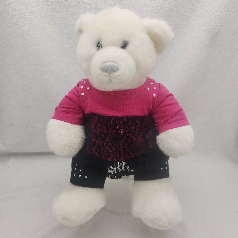 Stuffed Animal Build-A-Bear White Gray Nose Pink Studded Shirt Bling Box 16"